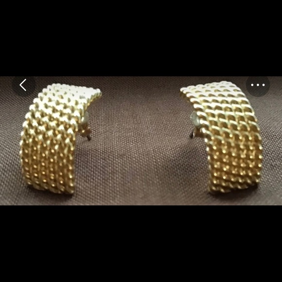 Vintage Monet half hoop gold earrings. - Picture 2 of 4